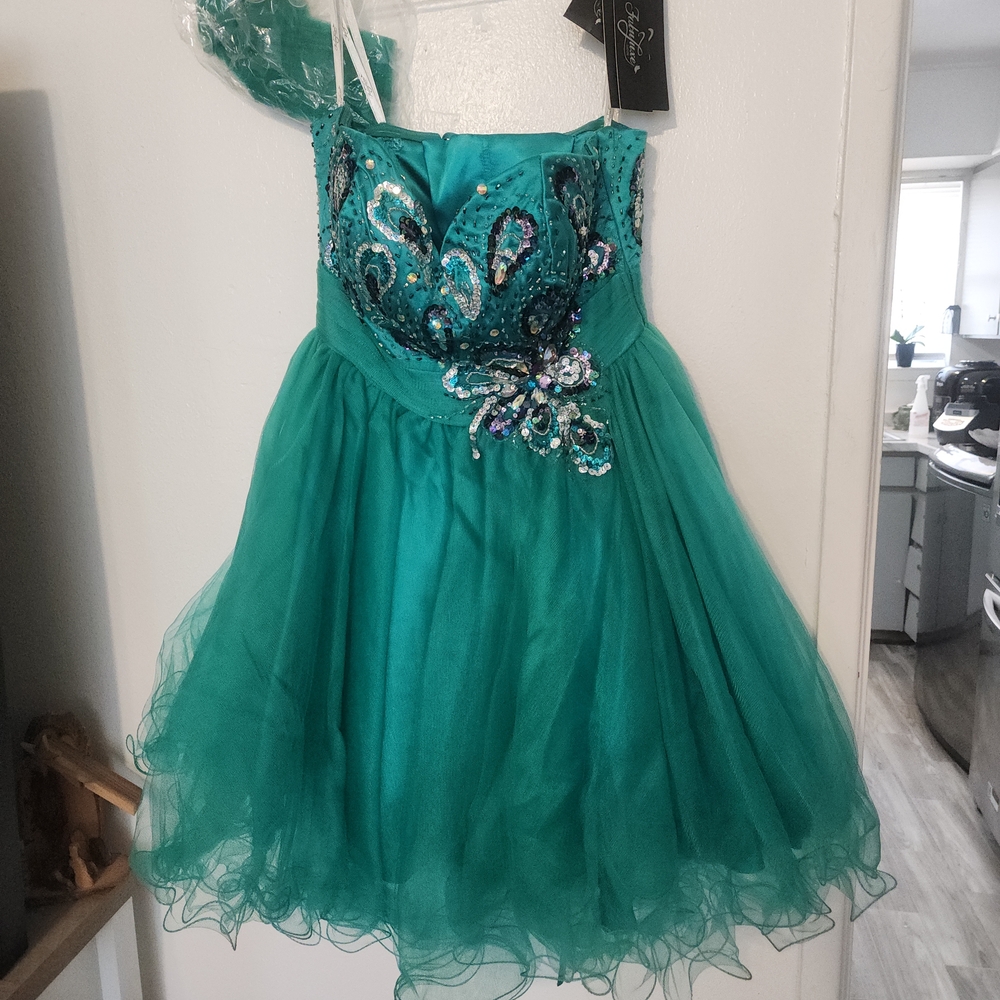Stunning Teal Strapless Prom Dress with Sequins